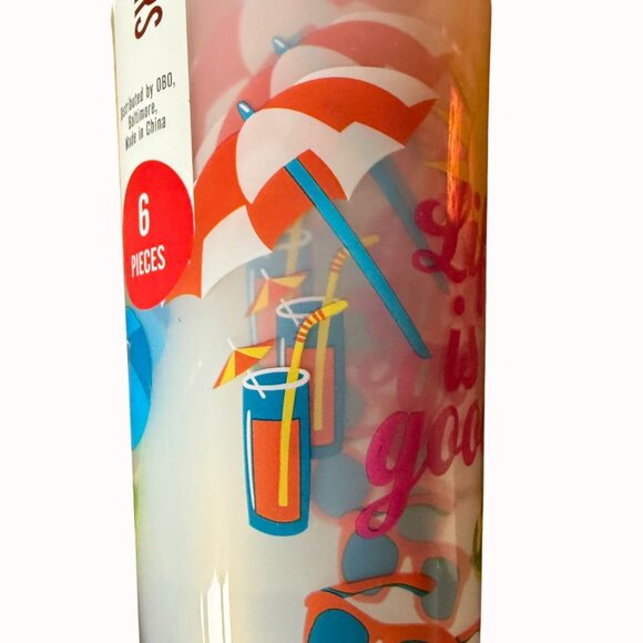 Summer Vibe Plastic Tumblers Set of 6 Life Is Good Drinkware Beach Colorful Cups - Picture 12 of 13